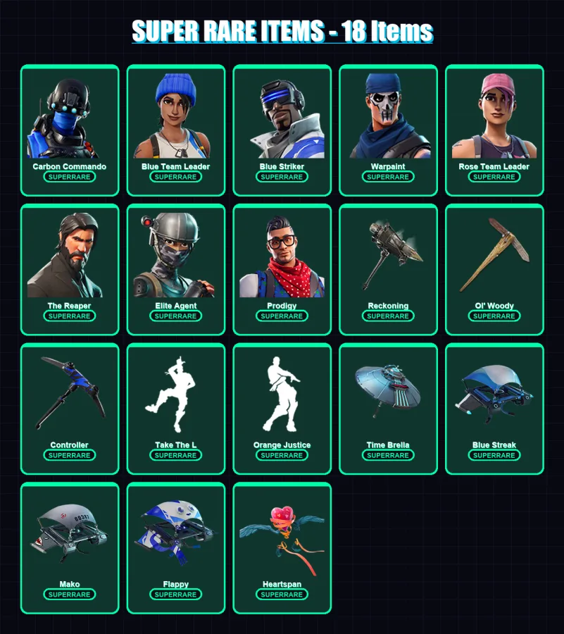 [PS4/PS5/PC] | Carbon Commando | Blue Team Leader | Blue Striker | Warpaint | Rose Team Leader | 58 skin | 62 pickaxe | 54 emote | 69 glider | Lv799