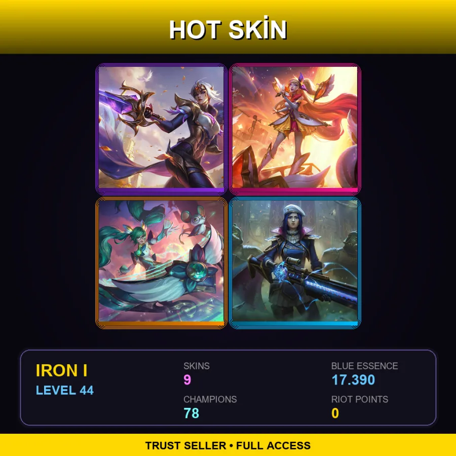 EUW | Lv44 | Iron I | 9 Skin | 78 Champ