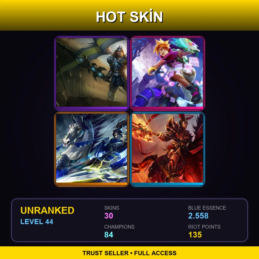 TW | Lv44 | Unranked | 30 Skin | 84 Champ — LoL account