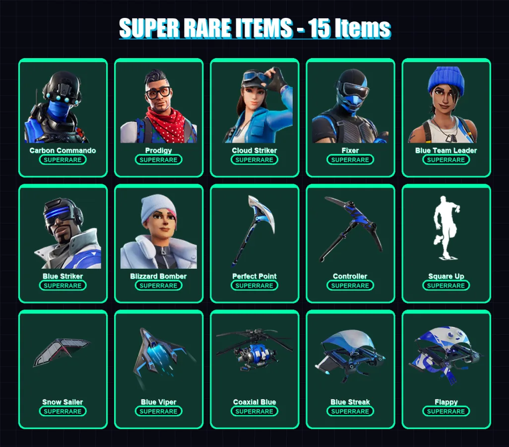 [PS4/PS5/XBOX/PC] | Carbon Commando | Prodigy | Cloud Striker | Fixer | Blue Team Leader | 59 skin | 68 pickaxe | 41 emote | 62 glider | Lv688 — Fortnite account