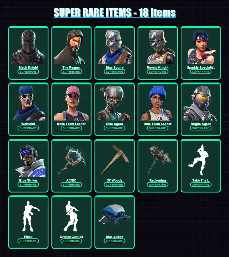 [PS4/PS5/XBOX/PC] | Black Knight | The Reaper | Blue Squire | Royale Knight | Sparkle Specialist | 35 skin | 35 pickaxe | 33 emote | 40 glider | Lv4