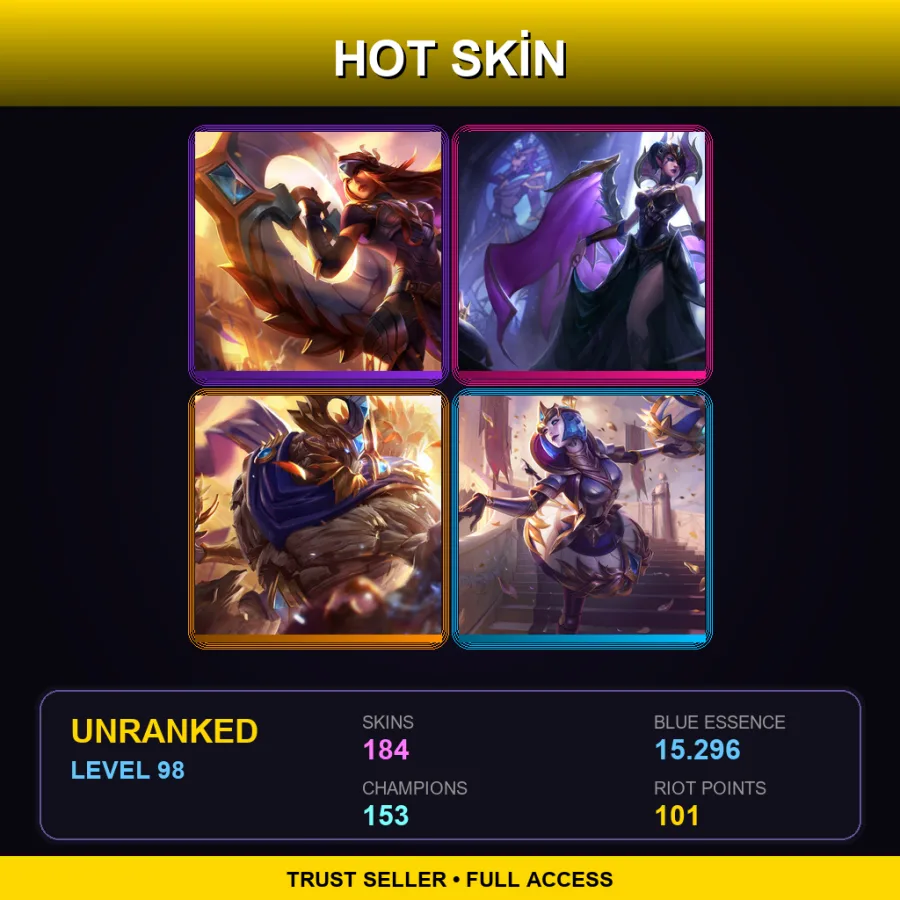 SG | Lv98 | Unranked | 184 Skin | 153 Champ — LoL account