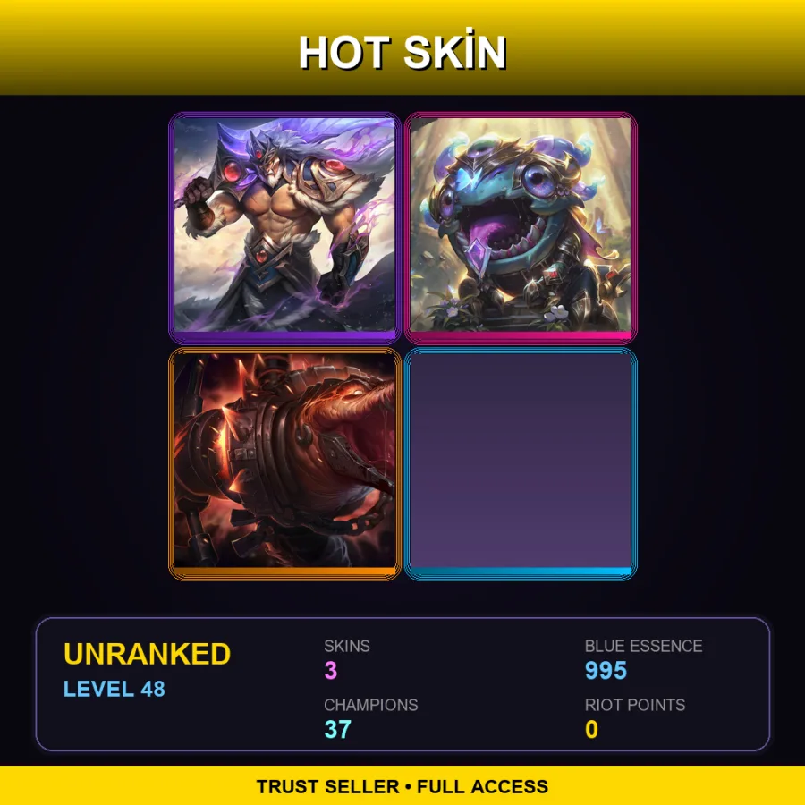 EUW | Lv48 | Unranked | 3 Skin | 37 Champ