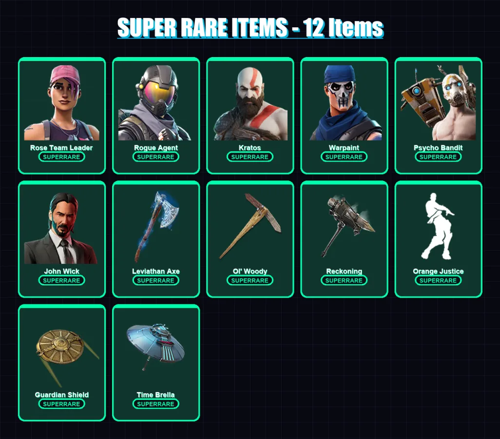 [PC/XBOX] | Rose Team Leader | Rogue Agent | Kratos | Warpaint | Psycho Bandit | 477 skin | 463 pickaxe | 336 emote | 262 glider | Lv3507