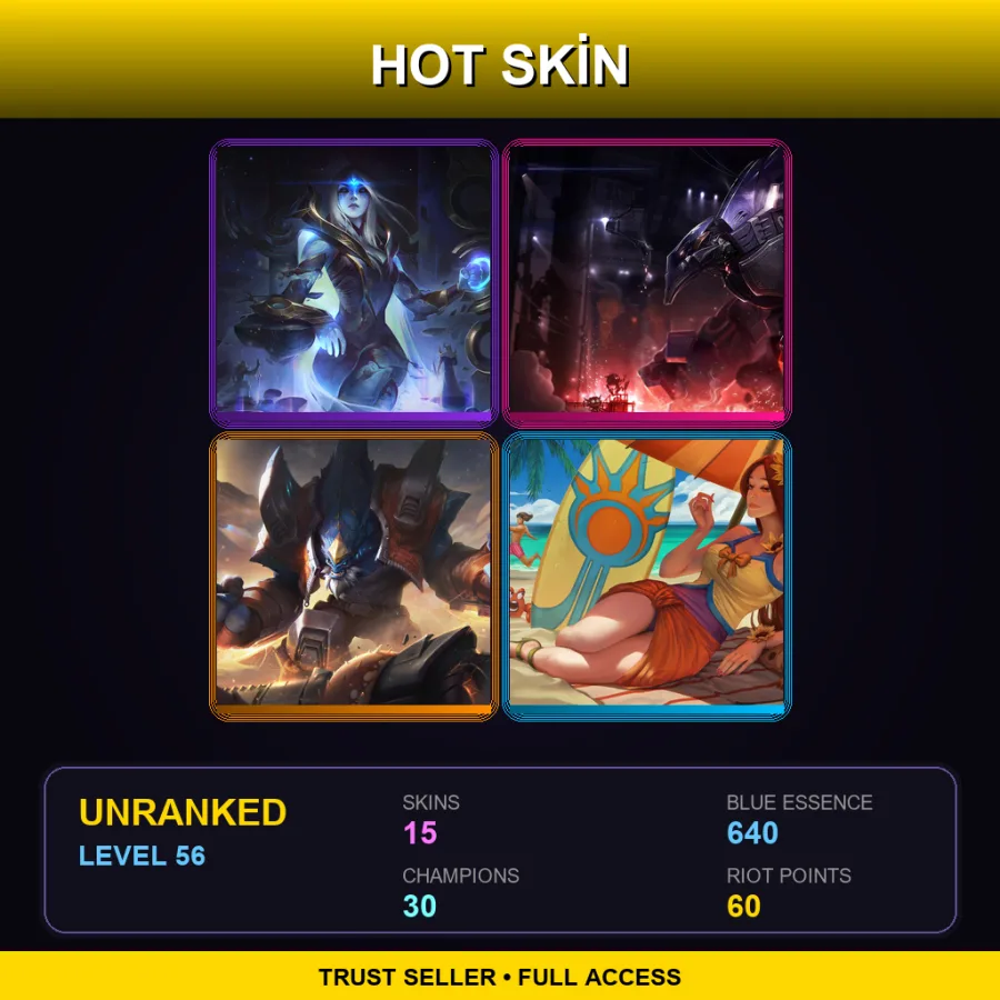 EUNE | Lv56 | Unranked | 15 Skin | 30 Champ — LoL account