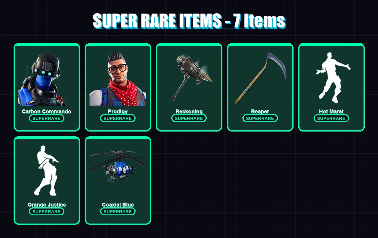 [PS4/PS5/XBOX/PC] | Carbon Commando | Prodigy | A.I.M. | Blackheart | Drift | 61 skin | 45 pickaxe | 63 emote | 52 glider | Lv786