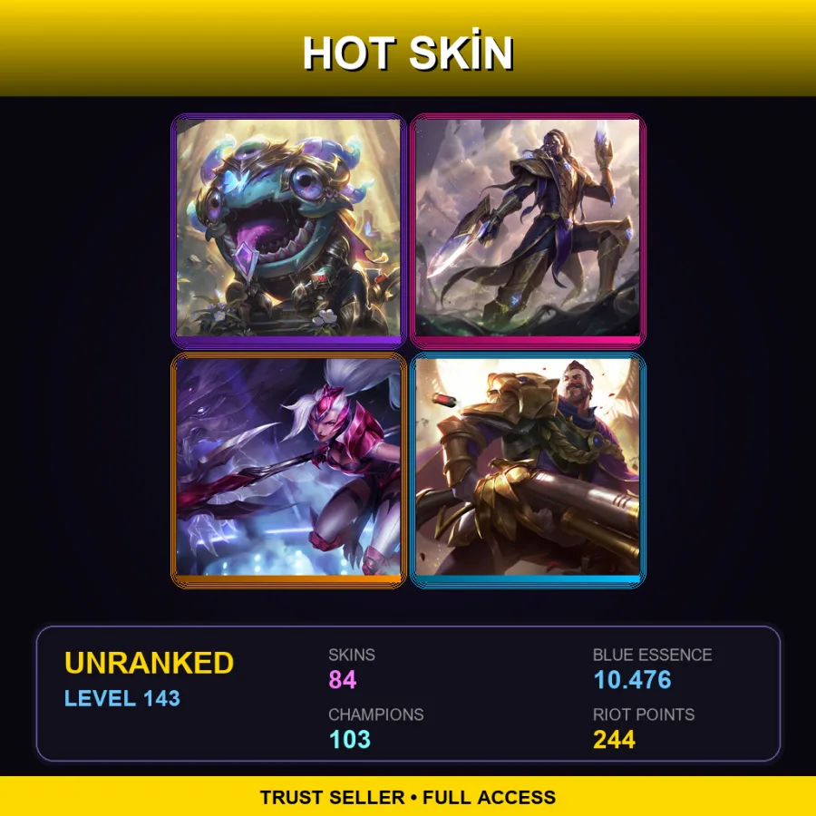 EUW | Lv143 | Unranked | 84 Skin | 103 Champ — LoL account