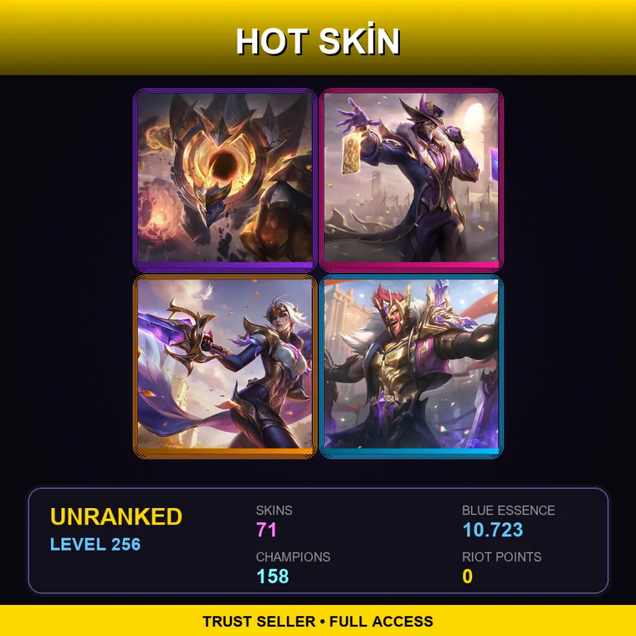 LAS | Lv256 | Unranked | 71 Skin | 158 Champ — LoL account