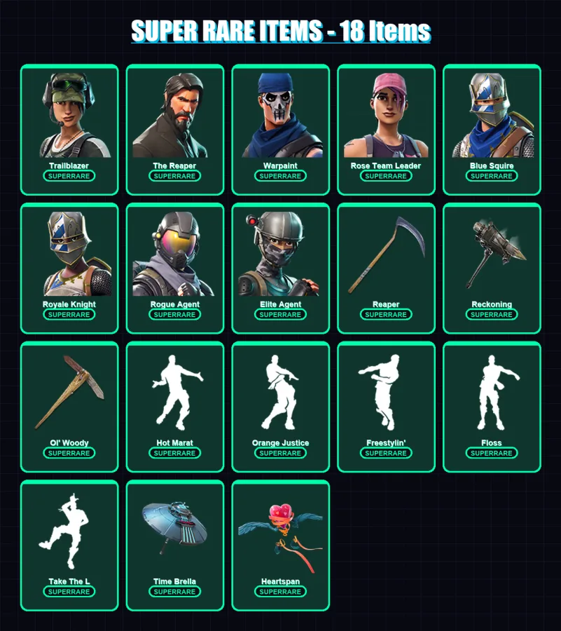 [PC/PSN] | Trailblazer | The Reaper | Warpaint | Rose Team Leader | Blue Squire | 160 skin | 123 pickaxe | 164 emote | 109 glider | Lv1242 — Fortnite account