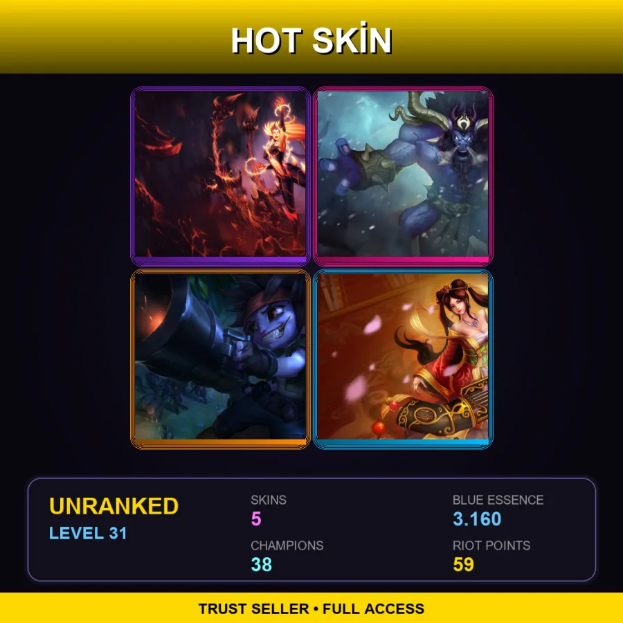 NA | Lv31 | Unranked | 5 Skin | 38 Champ — LoL account