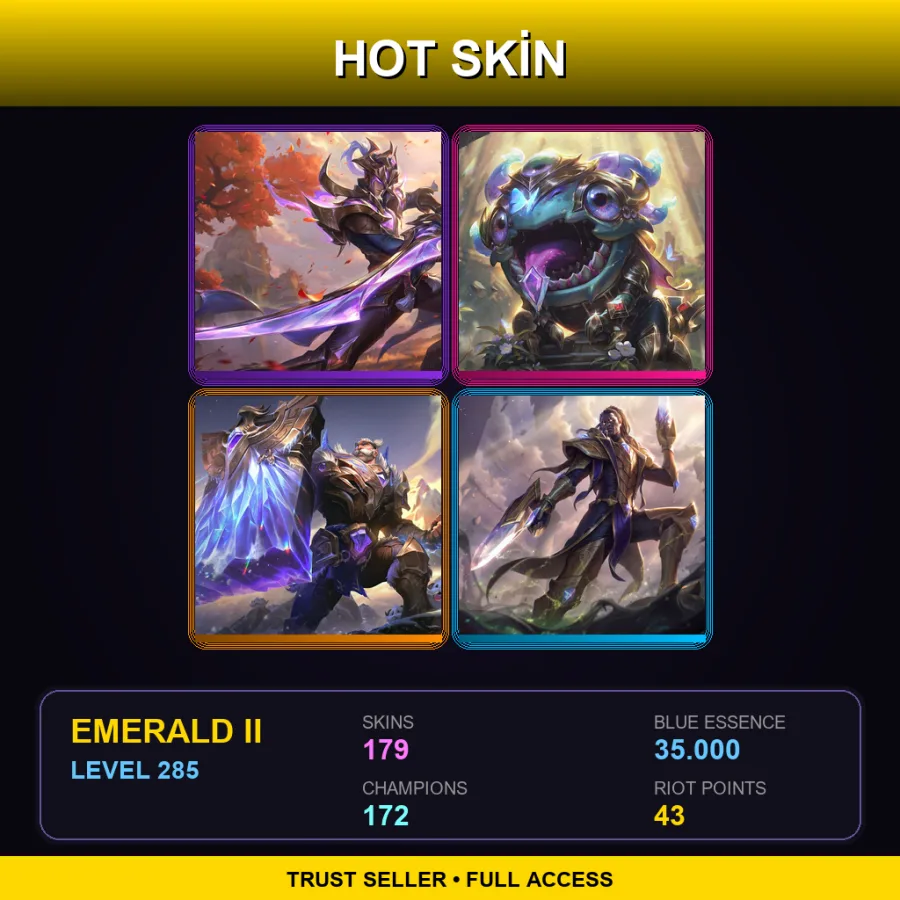 LAS | Lv285 | Emerald II | 179 Skin | 172 Champ — LoL account