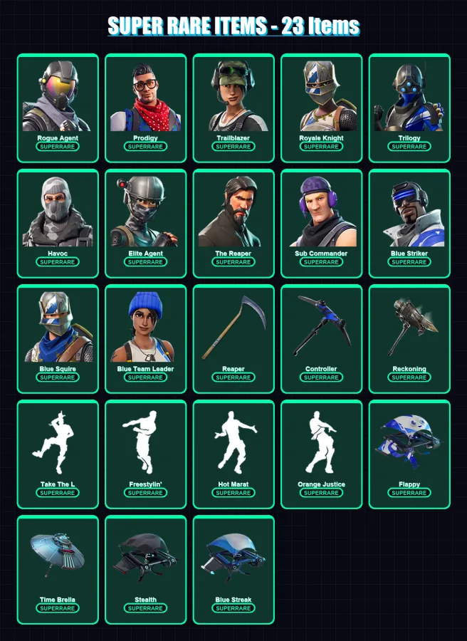 [PS4/PS5/PC] | Rogue Agent | Prodigy | Trailblazer | Royale Knight | Trilogy | 95 skin | 86 pickaxe | 74 emote | 88 glider | Lv1178