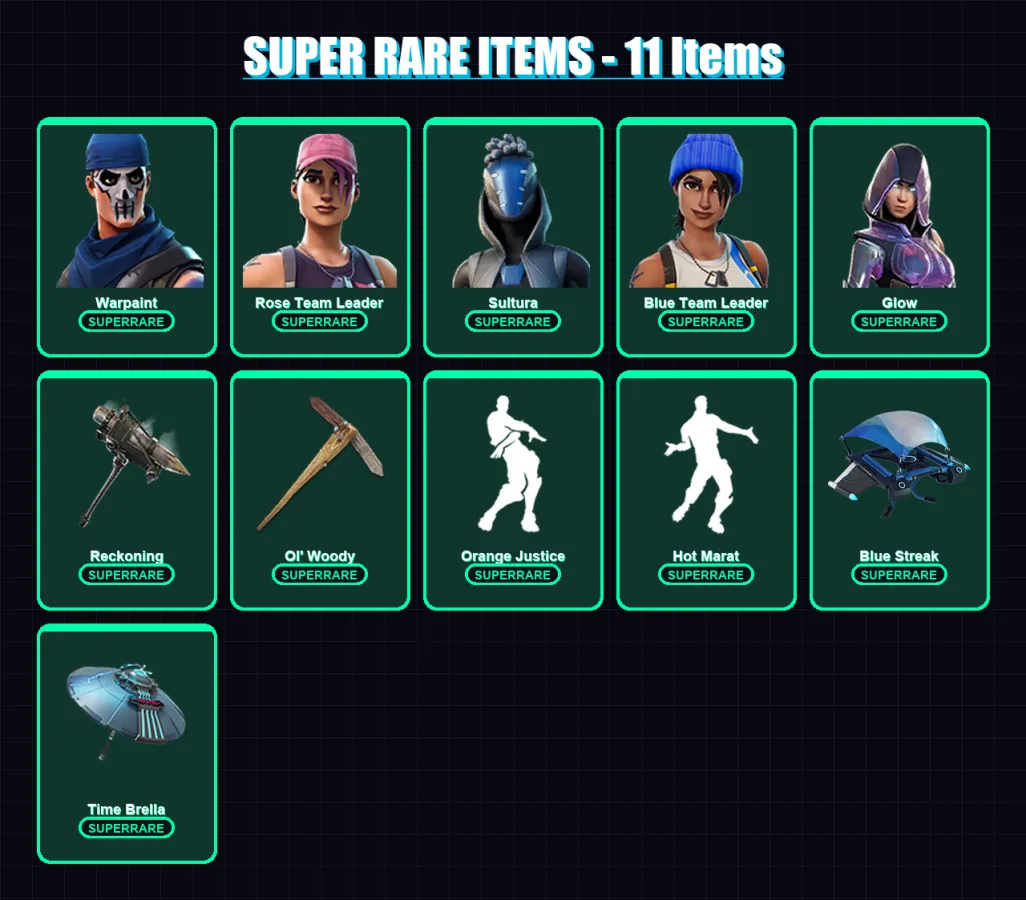 [PC/XBOX] | Warpaint | Rose Team Leader | Sultura | Blue Team Leader | Glow | 70 skin | 73 pickaxe | 90 emote | 92 glider | Lv1196