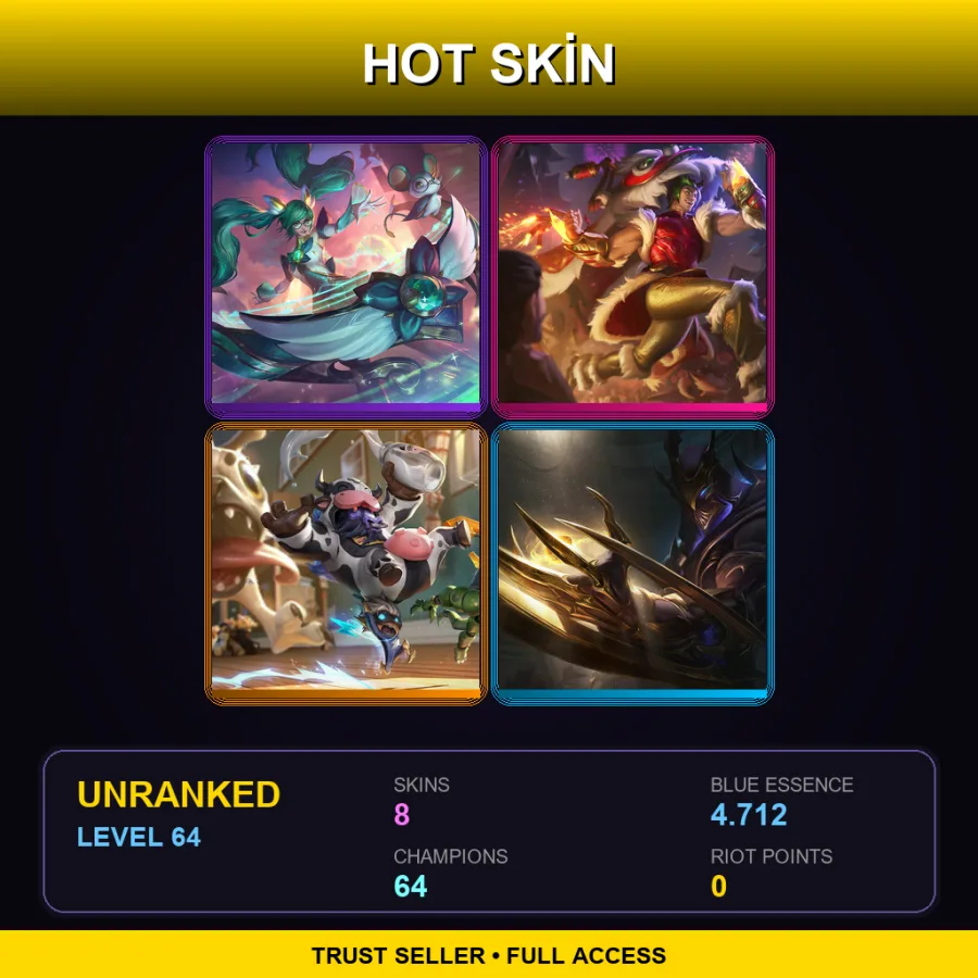 EUW | Lv64 | Unranked | 8 Skin | 64 Champ