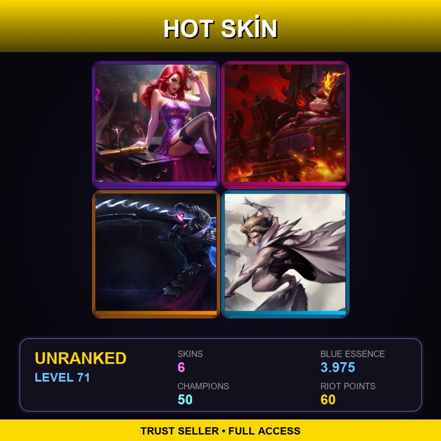 EUW | Lv71 | Unranked | 6 Skin | 50 Champ