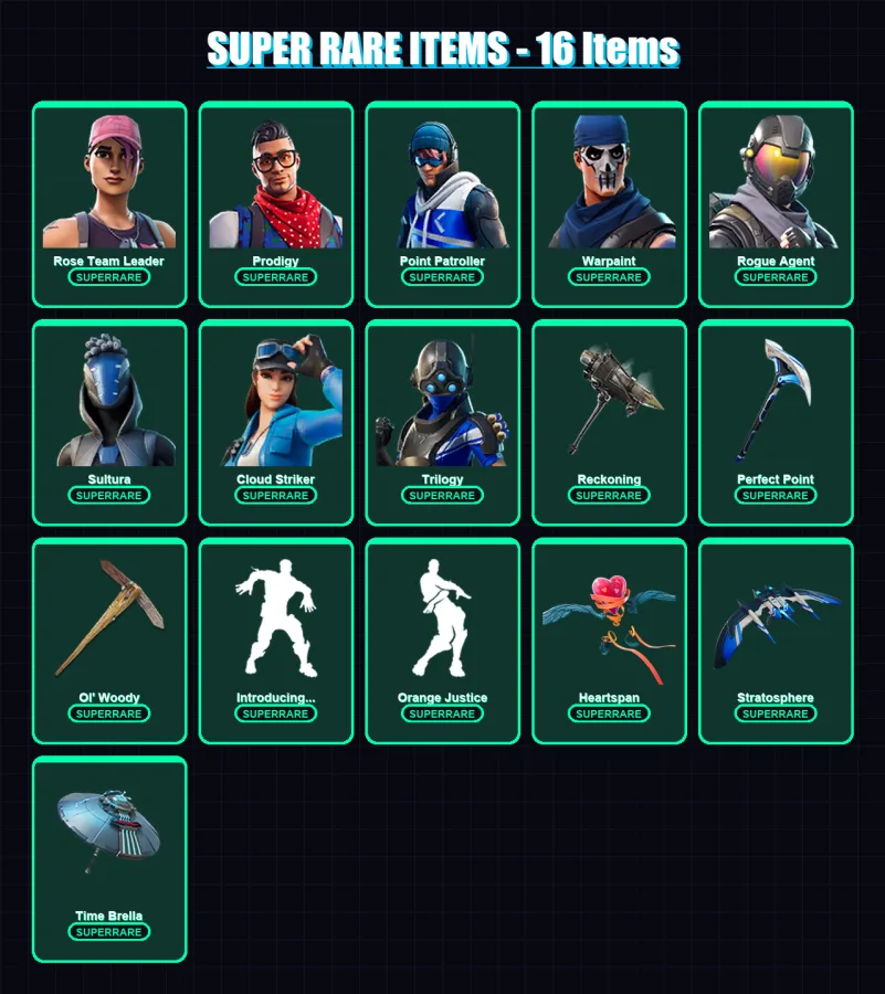 [PC/XBOX] | Rose Team Leader | Prodigy | Point Patroller | Warpaint | Rogue Agent | 116 skin | 141 pickaxe | 136 emote | 131 glider | Lv2220