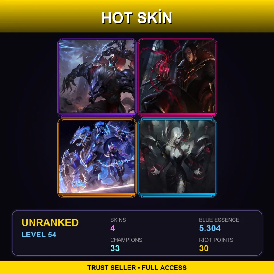 EUNE | Lv54 | Unranked | 4 Skin | 33 Champ — LoL account