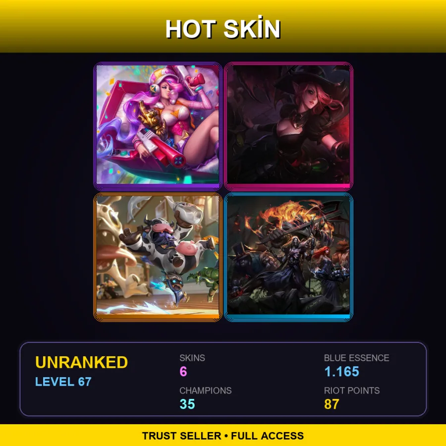 EUW | Lv67 | Unranked | 6 Skin | 35 Champ — LoL account