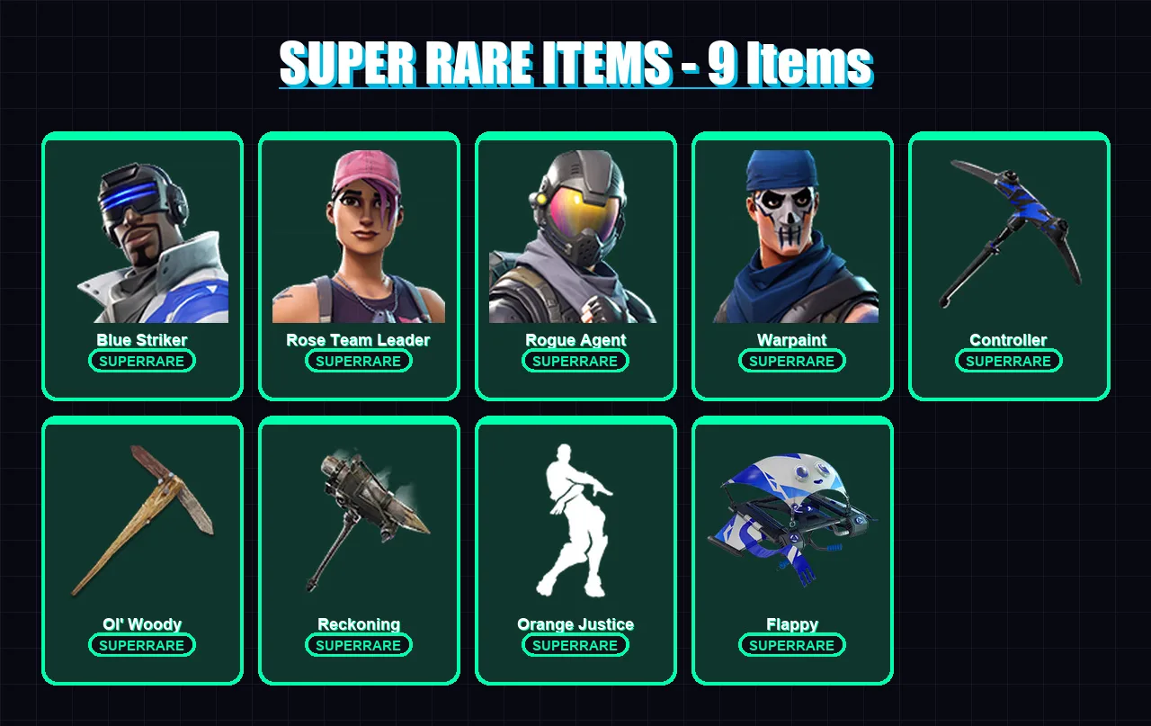 [PC/XBOX/PSN] | Blue Striker | Rose Team Leader | Rogue Agent | Warpaint | Dire | 44 skin | 37 pickaxe | 31 emote | 40 glider | Lv392