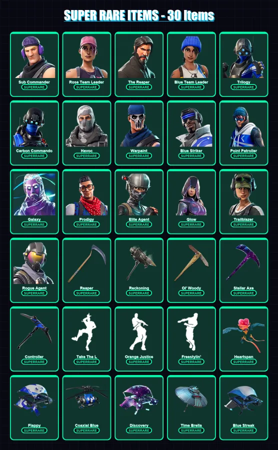 [PC/XBOX] | Sub Commander | Rose Team Leader | The Reaper | Blue Team Leader | Trilogy | 159 skin | 124 pickaxe | 118 emote | 125 glider | Lv1568