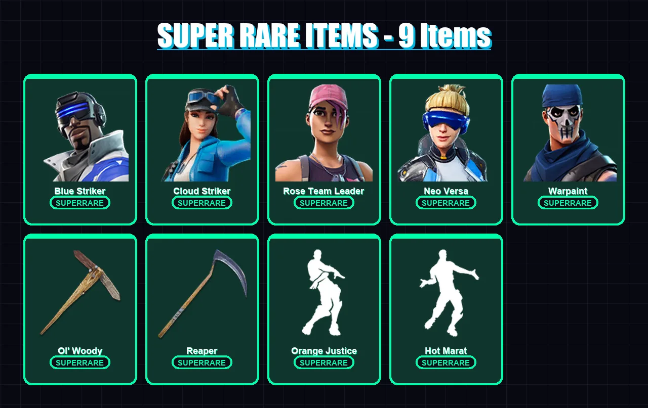 [PC] | Blue Striker | Cloud Striker | Rose Team Leader | Neo Versa | Warpaint | 157 skin | 204 pickaxe | 173 emote | 145 glider | Lv2560