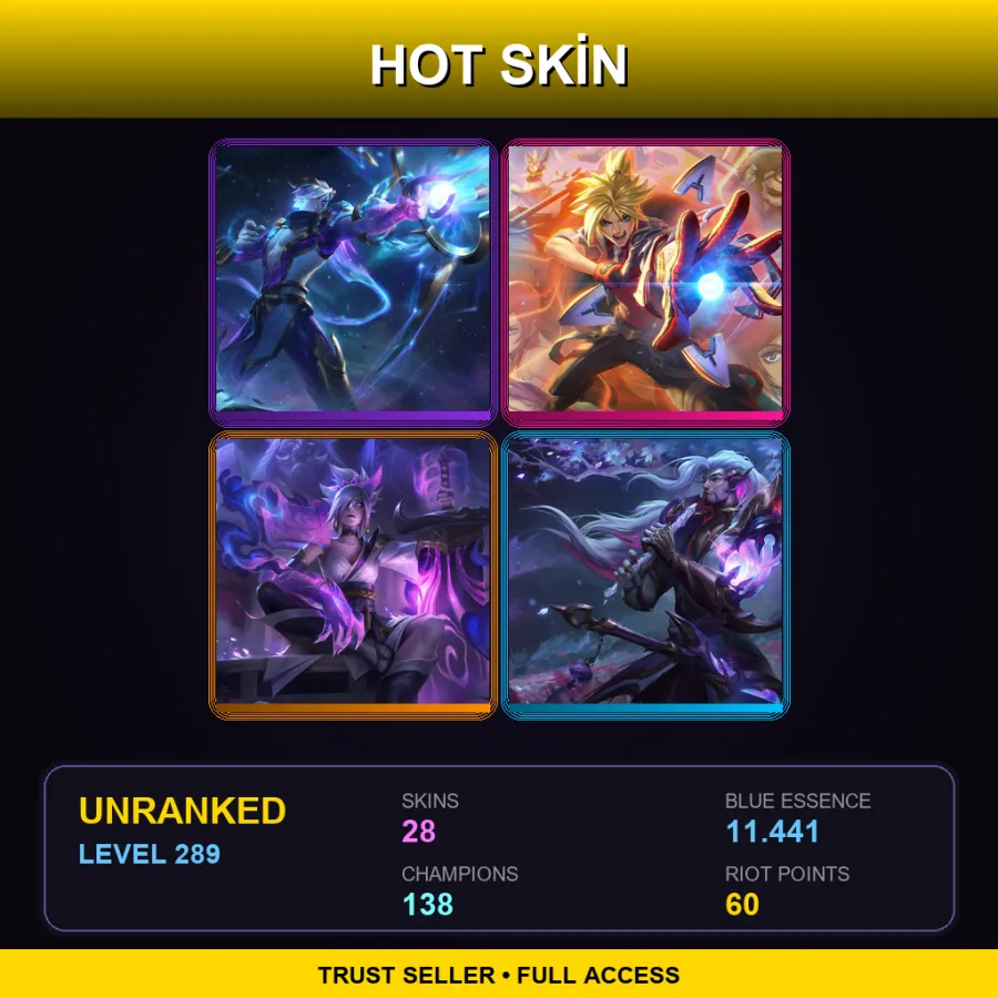 LAN | Lv289 | Unranked | 28 Skin | 138 Champ — LoL account