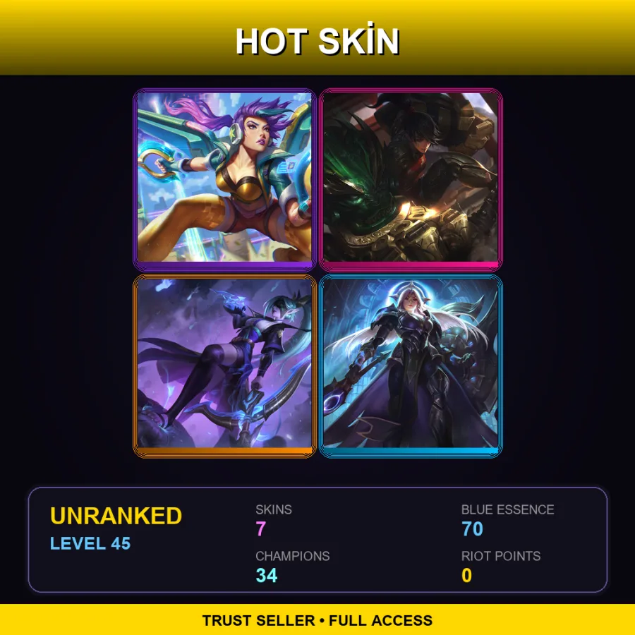 NA | Lv45 | Unranked | 7 Skin | 34 Champ — LoL account