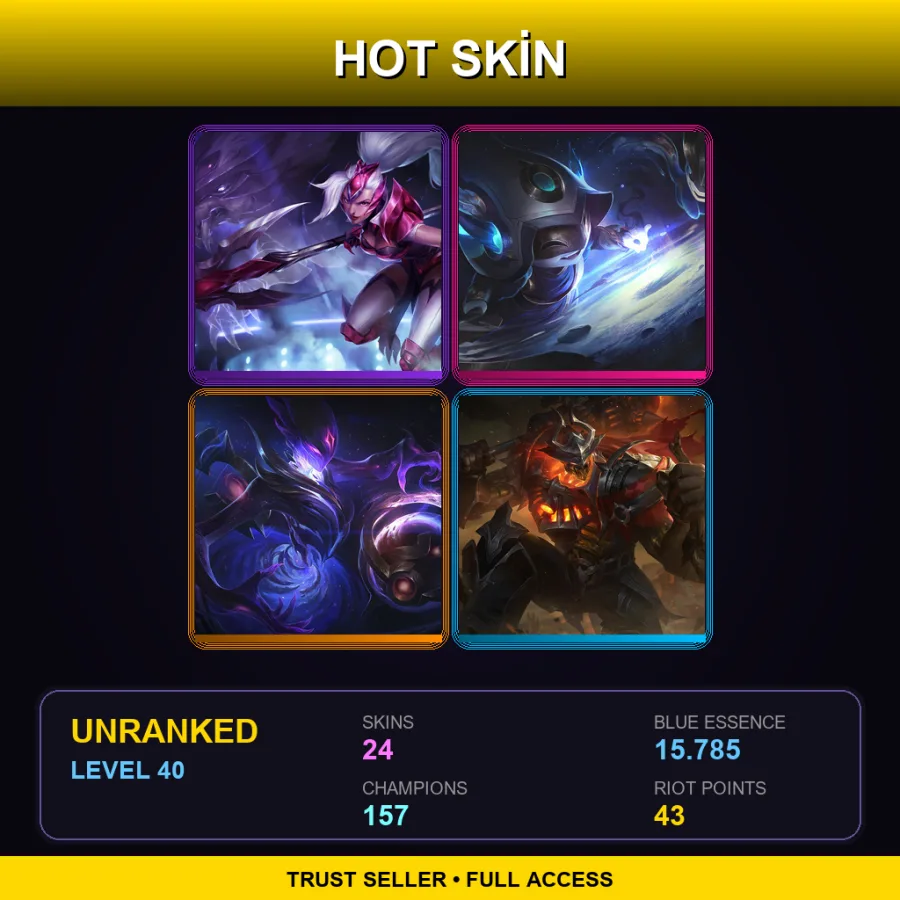 SG | Lv40 | Unranked | 24 Skin | 157 Champ — LoL account