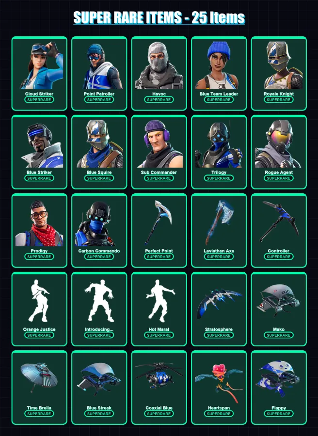 [PC/XBOX] | Cloud Striker | Point Patroller | Havoc | Blue Team Leader | Royale Knight | 63 skin | 94 pickaxe | 63 emote | 85 glider | Lv1274 — Fortnite account