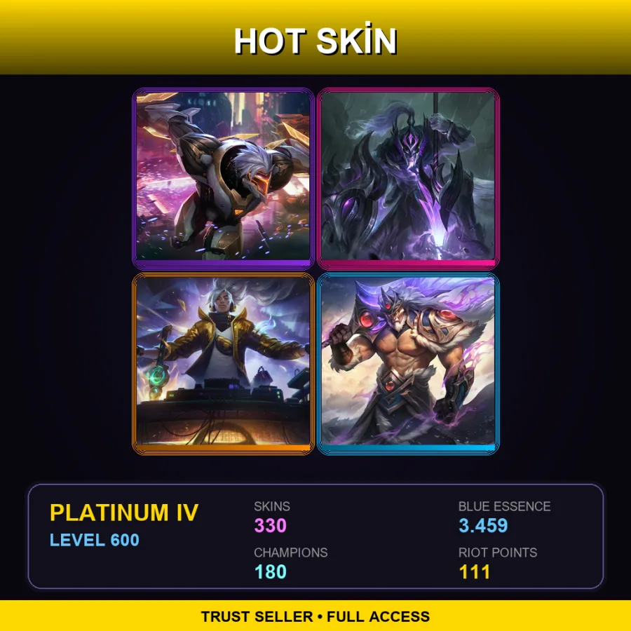 EUW | Lv600 | Platinum IV | 330 Skin | 180 Champ