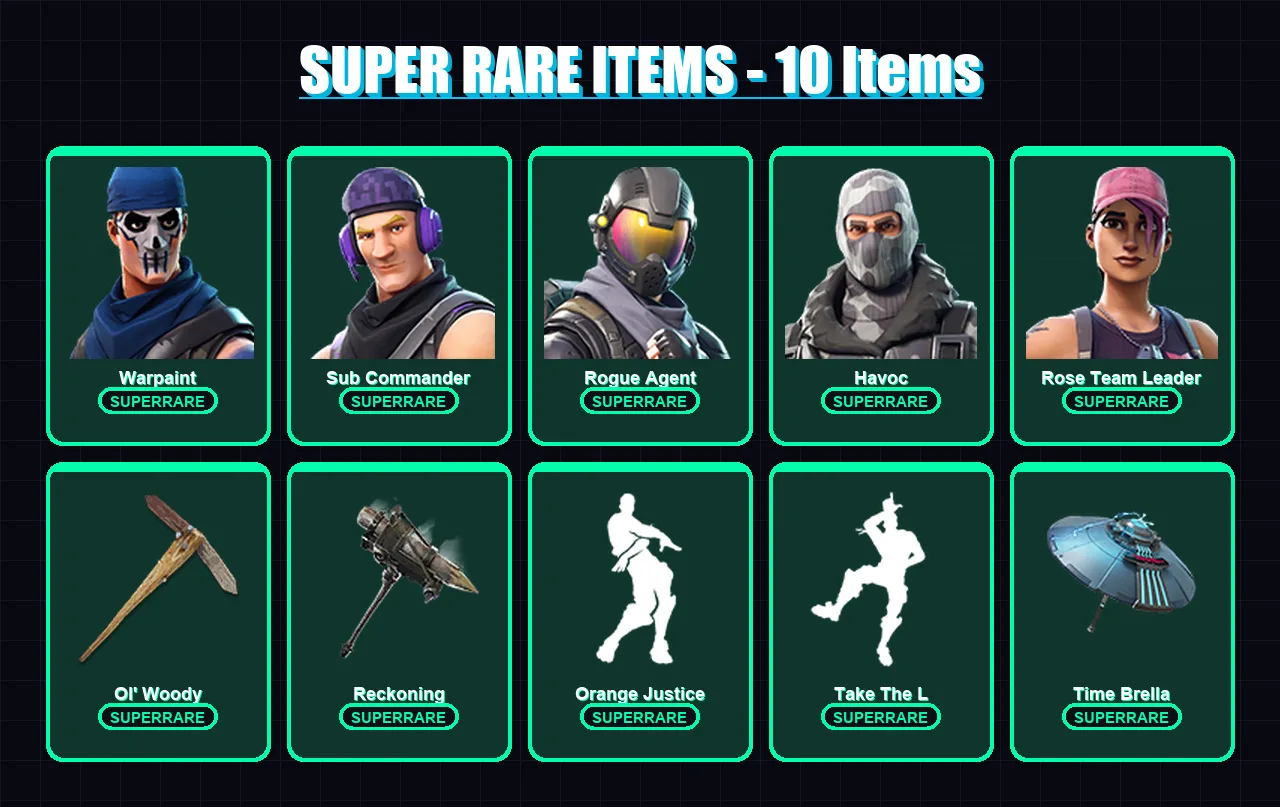[PC/XBOX] | Warpaint | Sub Commander | Rogue Agent | Havoc | Rose Team Leader | 30 skin | 25 pickaxe | 29 emote | 27 glider | Lv309