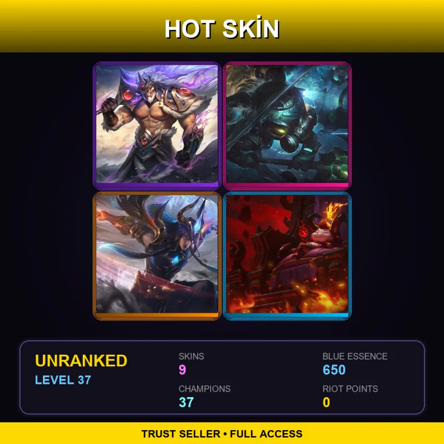 EUW | Lv37 | Unranked | 9 Skin | 37 Champ