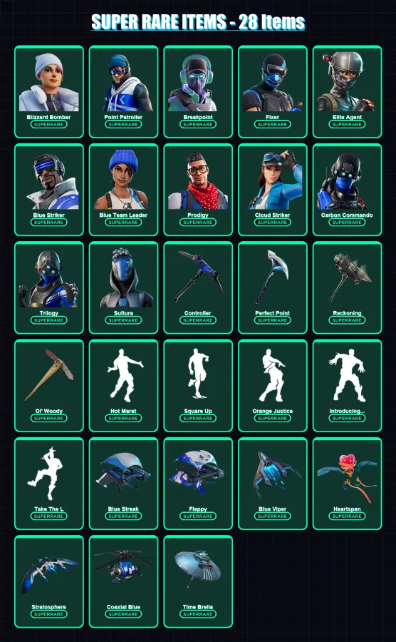 [PC/XBOX] | Blizzard Bomber | Point Patroller | Breakpoint | Fixer | Elite Agent | 94 skin | 91 pickaxe | 123 emote | 95 glider | Lv1526 — Fortnite account