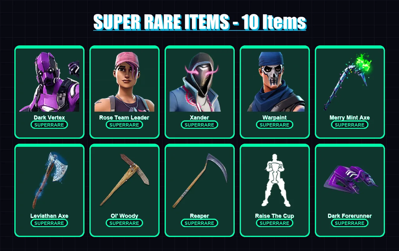 [PC/XBOX/PSN] | Dark Vertex | Rose Team Leader | Xander | Warpaint | Gear Specialist Maya | 136 skin | 109 pickaxe | 124 emote | 84 glider | Lv1446