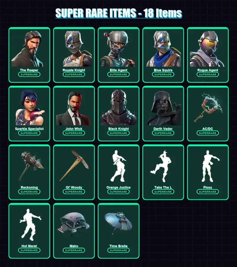 [PC/PSN] | The Reaper | Royale Knight | Elite Agent | Blue Squire | Rogue Agent | 271 skin | 297 pickaxe | 272 emote | 279 glider | Lv4439