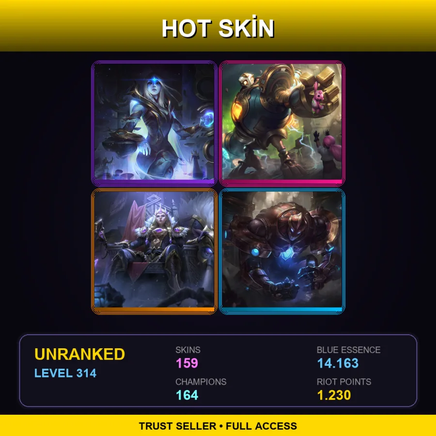 EUW | Cosmic Queen Ashe | Victorious Blitzcrank | Victorious Sejuani | Hextech Galio | 159 Skin | 164 Champ | Lv314