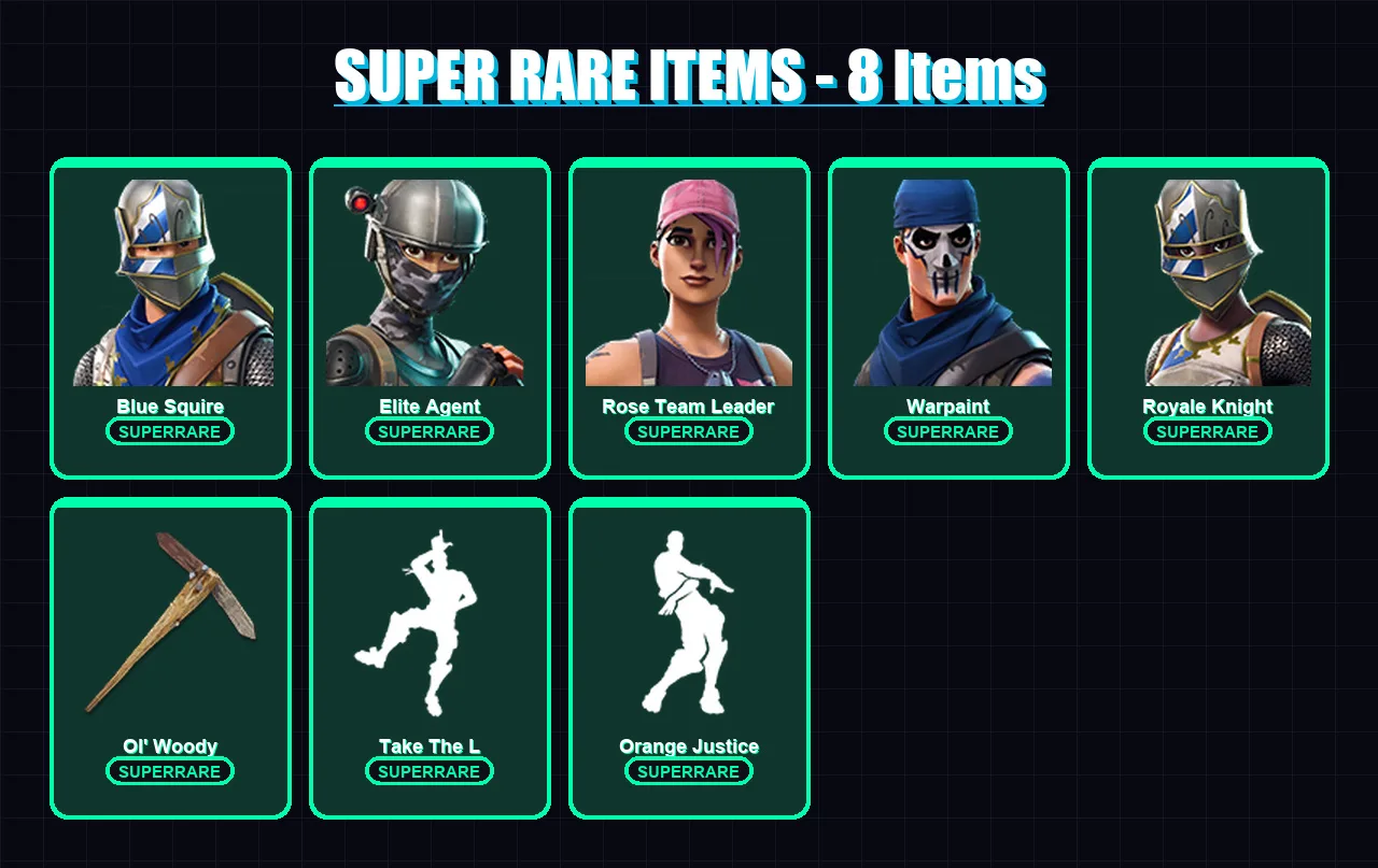 [PS4/PS5/XBOX/PC] | Blue Squire | Elite Agent | Rose Team Leader | Warpaint | Royale Knight | 38 skin | 36 pickaxe | 34 emote | 35 glider | Lv489