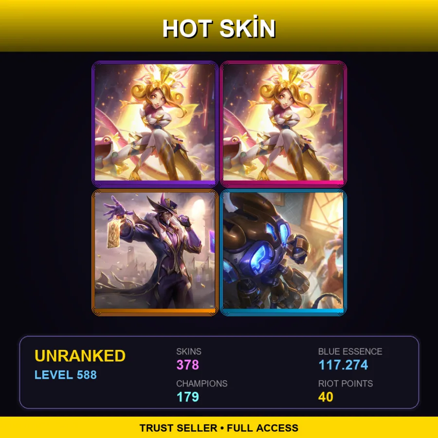 LAN | Lv588 | Unranked | 378 Skin | 179 Champ
