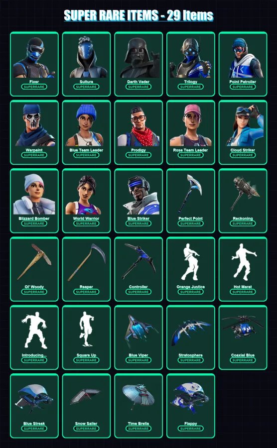 [PS4/PS5/XBOX/PC] | Fixer | Sultura | Darth Vader | Trilogy | Point Patroller | 241 skin | 250 pickaxe | 214 emote | 232 glider | Lv2978