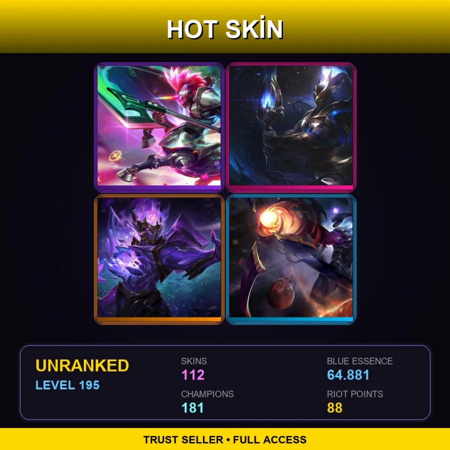 SG | Lv195 | Unranked | 112 Skin | 181 Champ — LoL account
