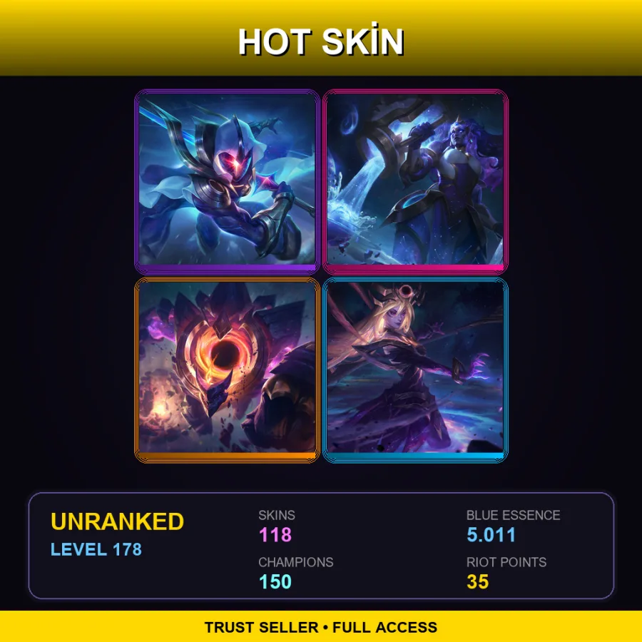 EUW | Lv178 | Unranked | 118 Skin | 150 Champ — LoL account
