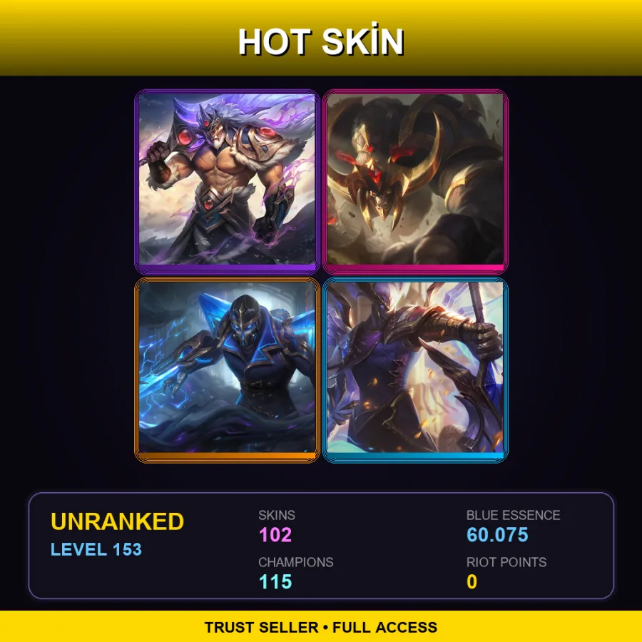 VN | Lv153 | Unranked | 102 Skin | 115 Champ