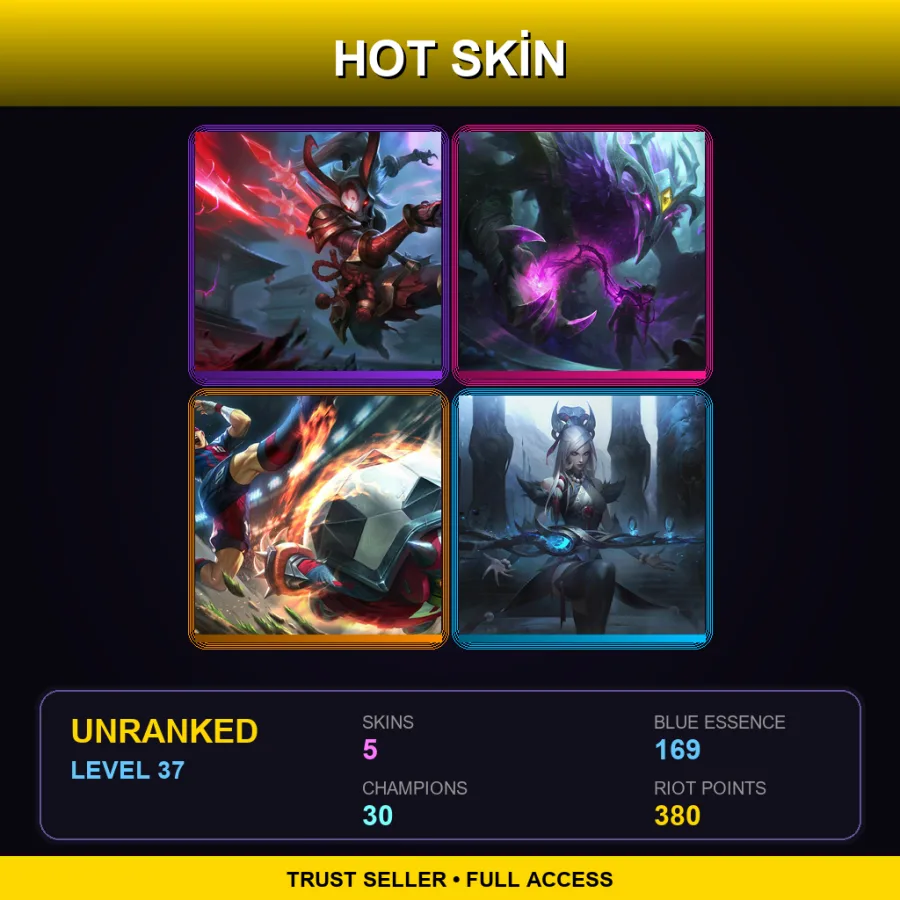 EUW | Lv37 | Unranked | 5 Skin | 30 Champ