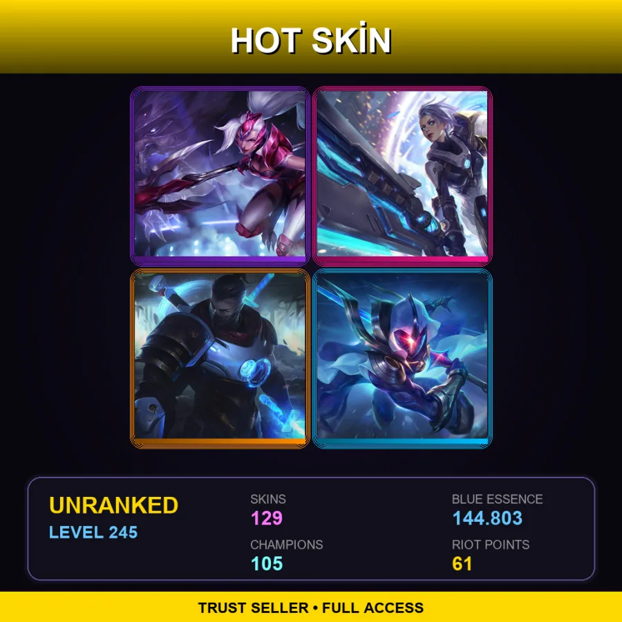 EUW | Lv245 | Unranked | 129 Skin | 105 Champ