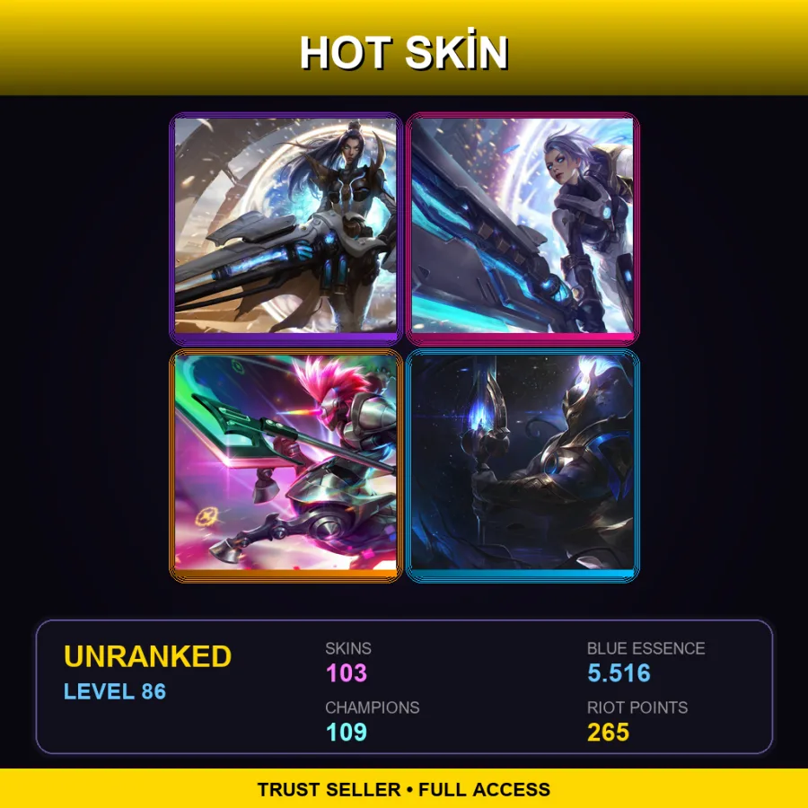 EUW | Lv86 | Unranked | 103 Skin | 109 Champ — LoL account