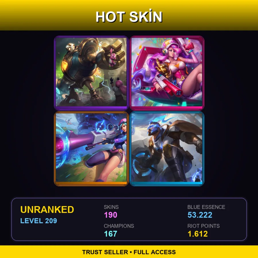 OCE | Lv209 | Unranked | 190 Skin | 167 Champ
