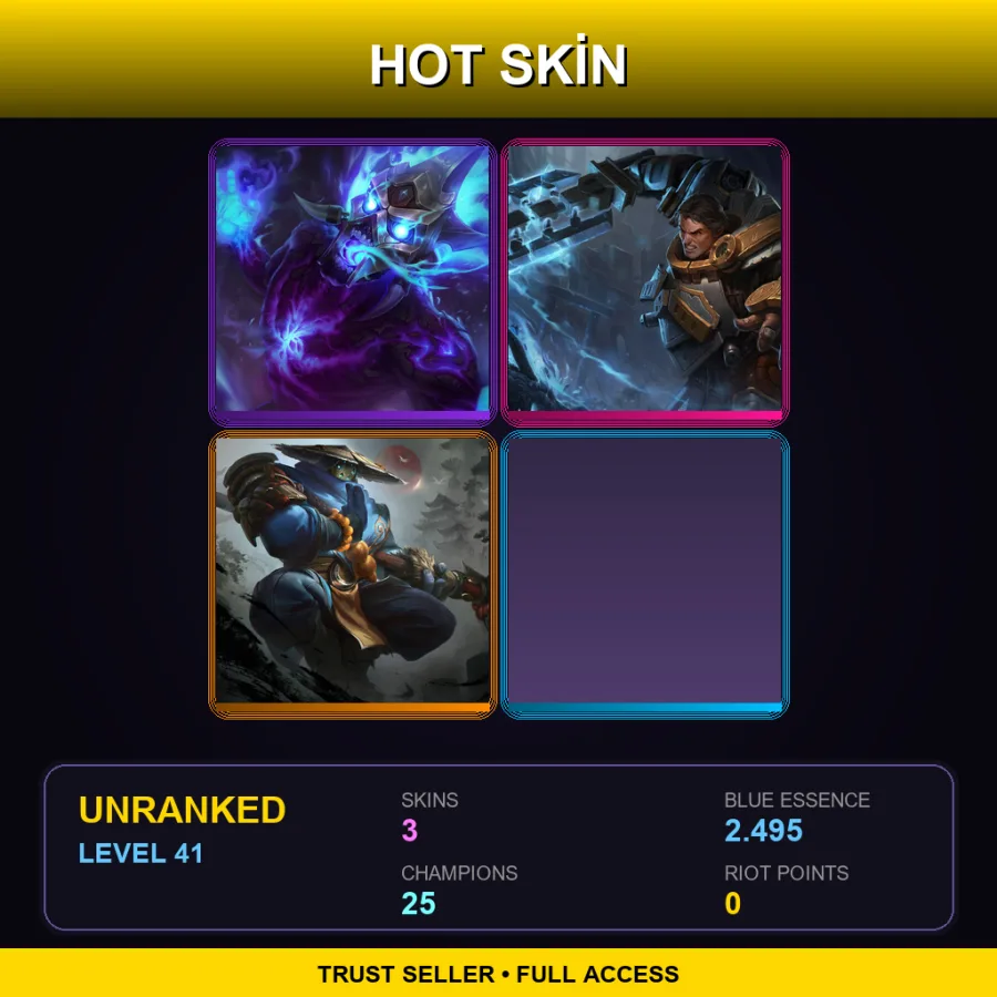 SG | Lv41 | Unranked | 3 Skin | 25 Champ — LoL account