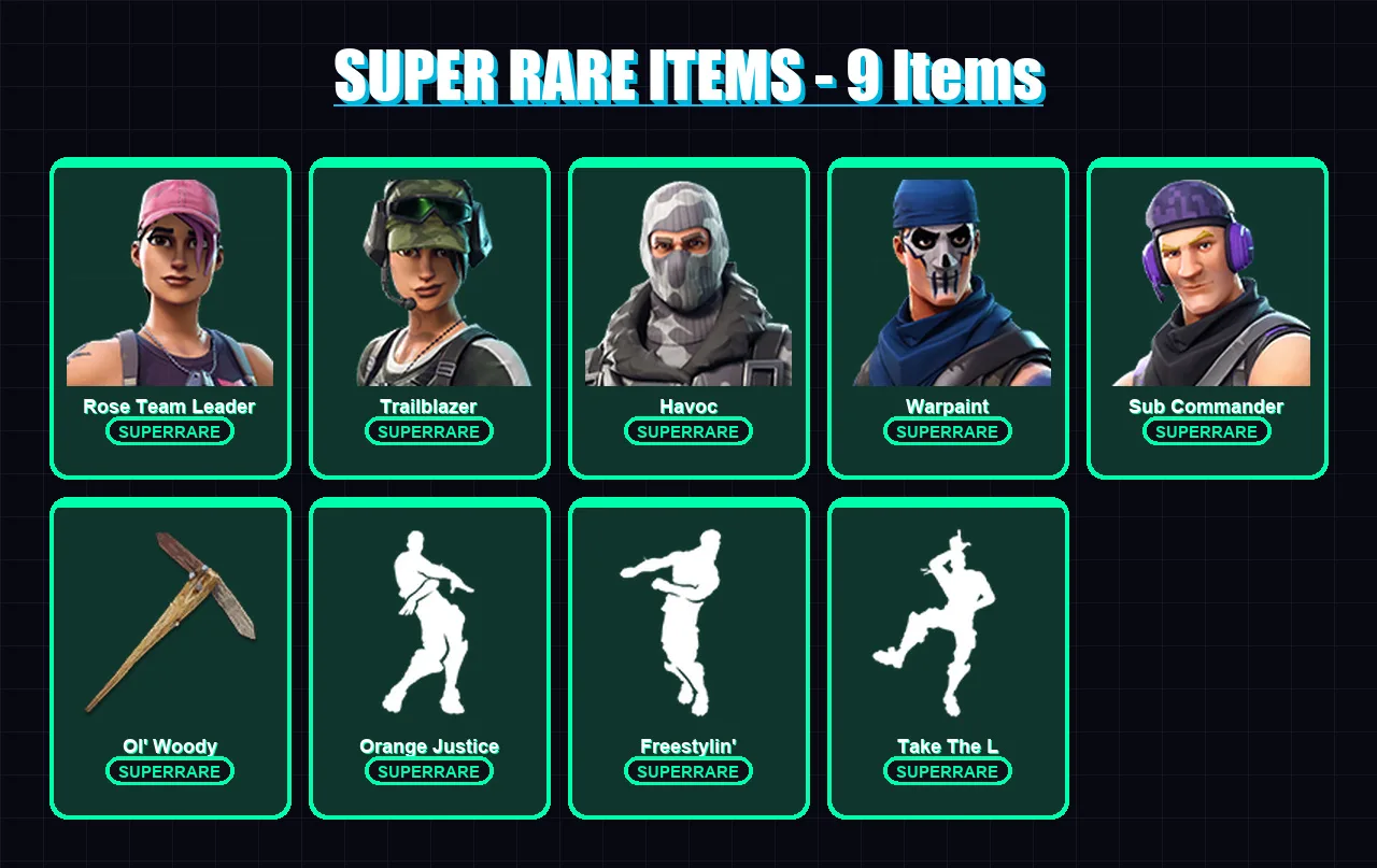 [PC/XBOX/PSN] | Rose Team Leader | Trailblazer | Havoc | Warpaint | Sub Commander | 10 skin | 10 pickaxe | 9 emote | 8 glider | Lv48