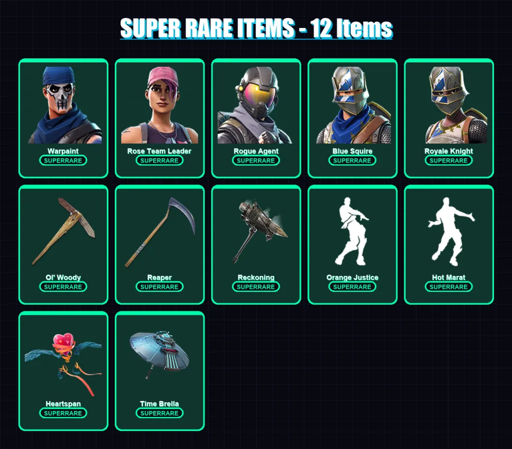 [PC/XBOX] | Warpaint | Rose Team Leader | Rogue Agent | Blue Squire | Royale Knight | 68 skin | 78 pickaxe | 79 emote | 74 glider | Lv1022