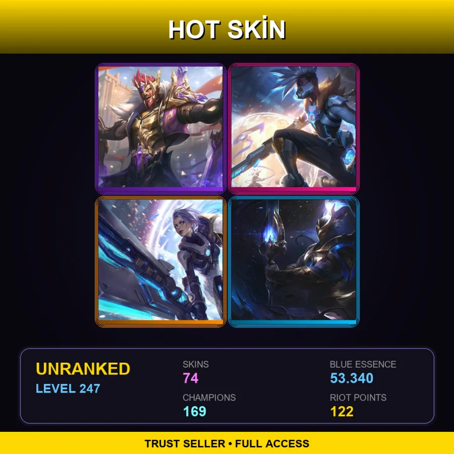 TW | Lv247 | Unranked | 74 Skin | 169 Champ — Unranked / Smurf League of Legends